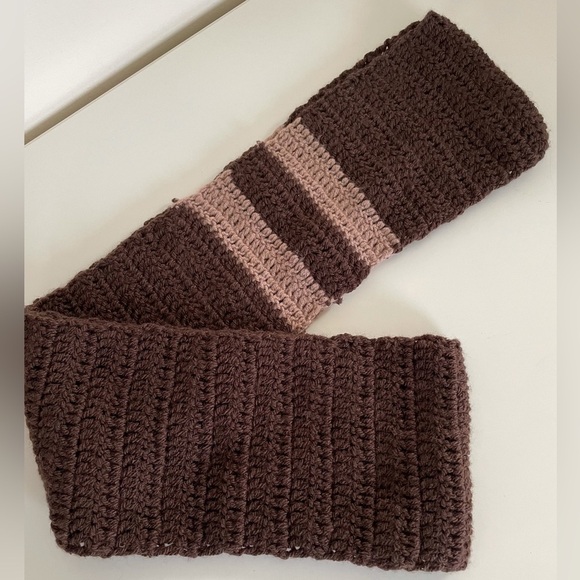 Handmade Crochet Infinity Brown Striped Scarf - Picture 7 of 13